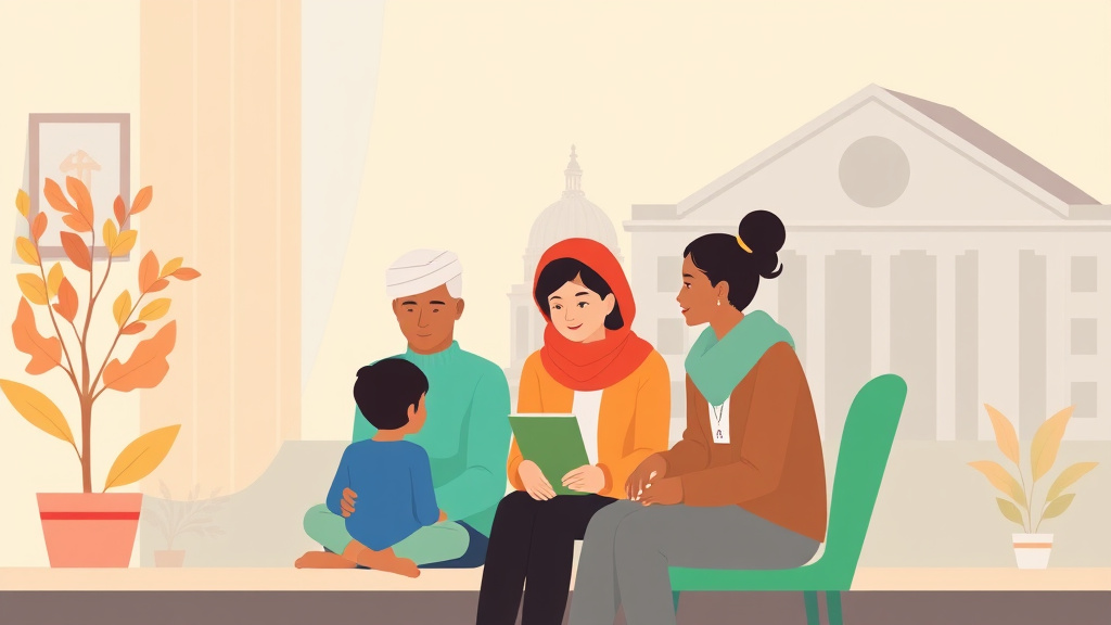 A professional illustration depicting government Benefits for Mixed-Status Families