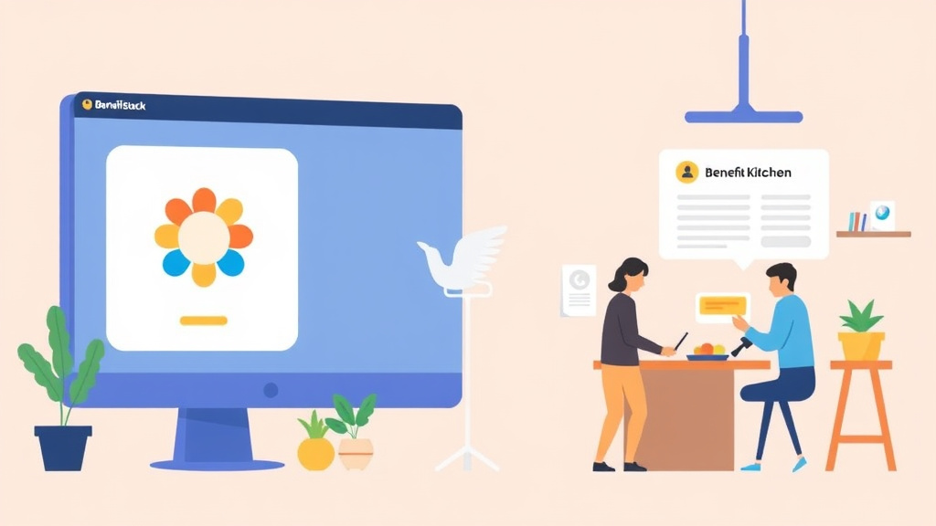 A professional illustration depicting benefitStack vs Benefit Kitchen: Screening Tool Comparison