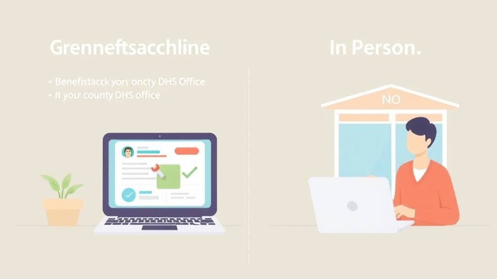 Practical checklist visual for benefitStack vs Your County DHS Office: Online vs In-Person