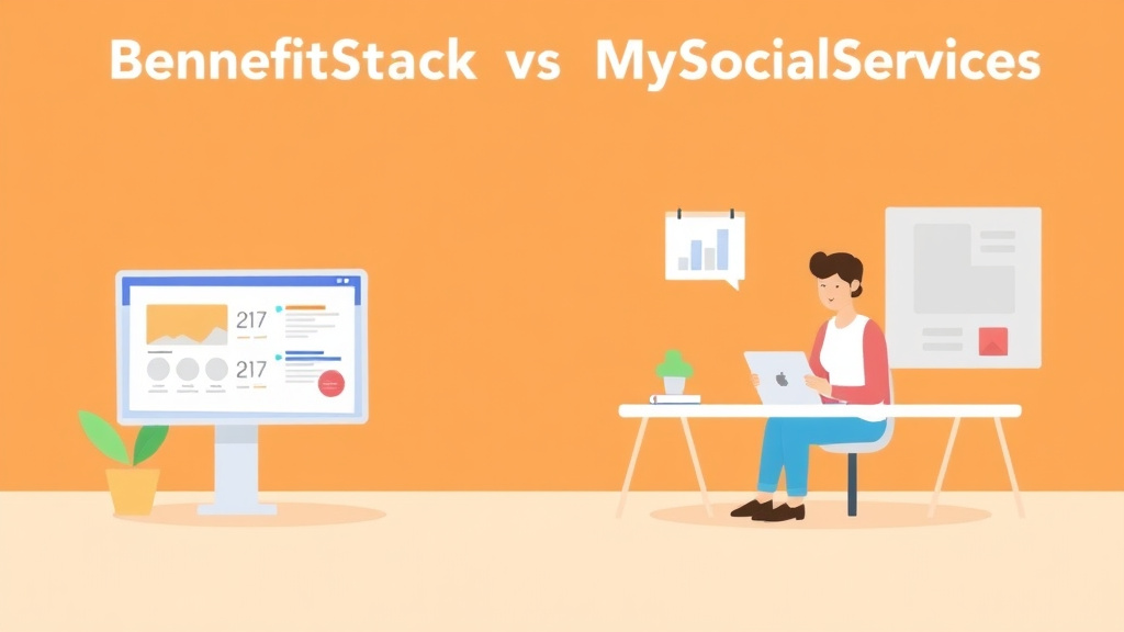 A professional illustration depicting benefitStack vs MySocialServices: Feature Comparison