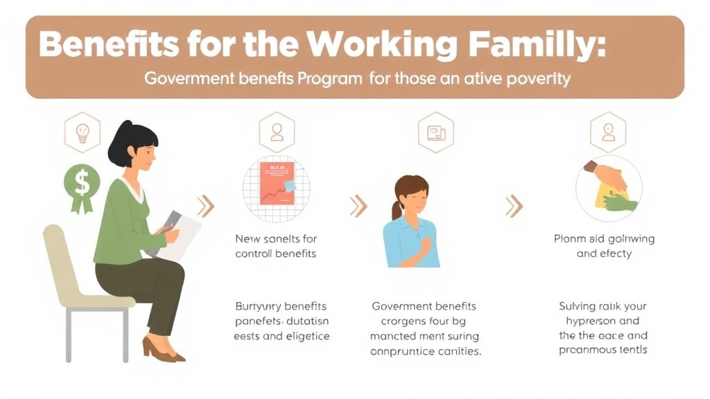 Action-oriented illustration showing how to apply benefits for Working Families: Programs for Those Above Poverty