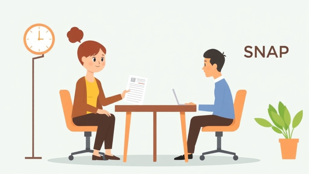 A professional illustration depicting schedule and Prepare for Your SNAP Interview