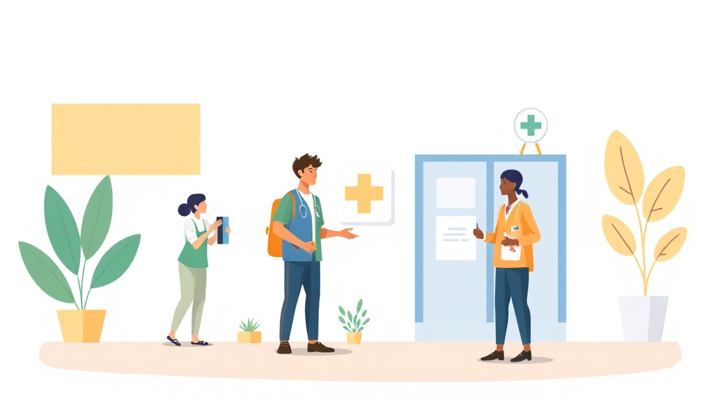 Illustration breaking down the fundamentals of migrant Health Center Guide: Healthcare for Seasonal Workers