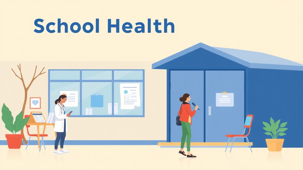 A professional illustration depicting school-Based Health Centers: Free Healthcare for Students