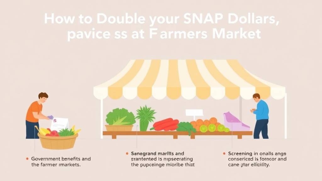 Action-oriented illustration showing how to apply double Your SNAP Dollars at Farmers Markets