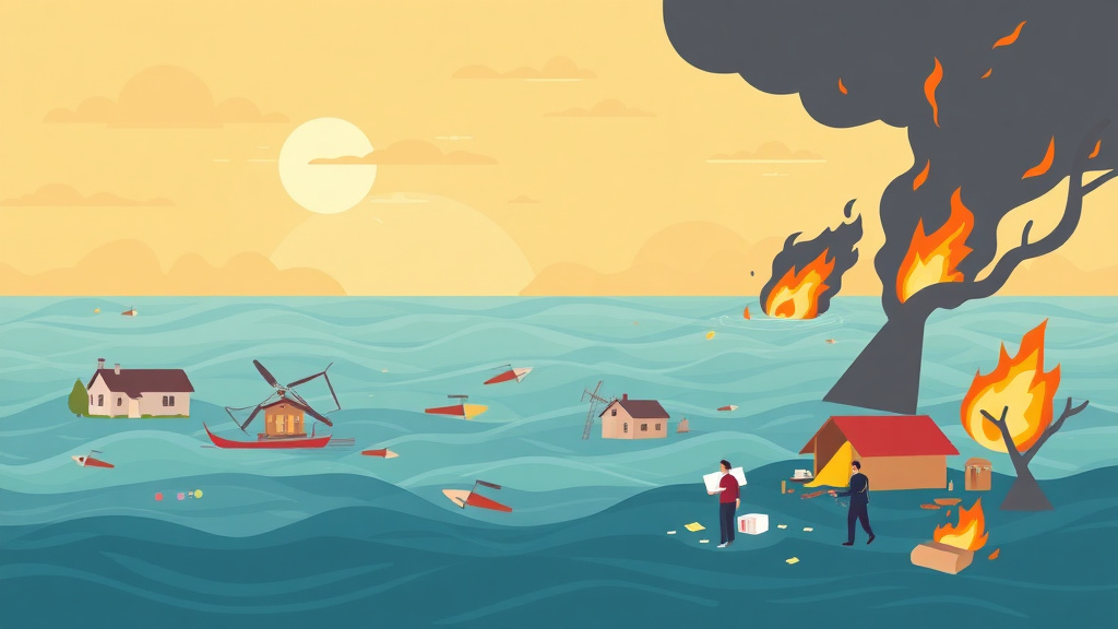 Illustration breaking down the fundamentals of disaster Season Benefit Preparation: Hurricane, Fire, Tornado