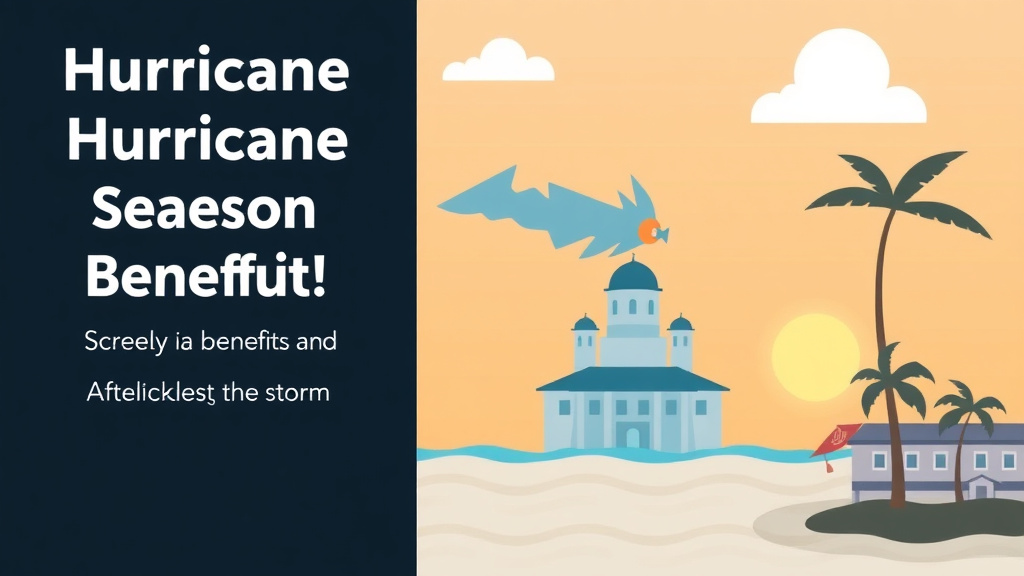 Clear illustration of hurricane Season Benefit Guide: Before and After the Storm with supporting details