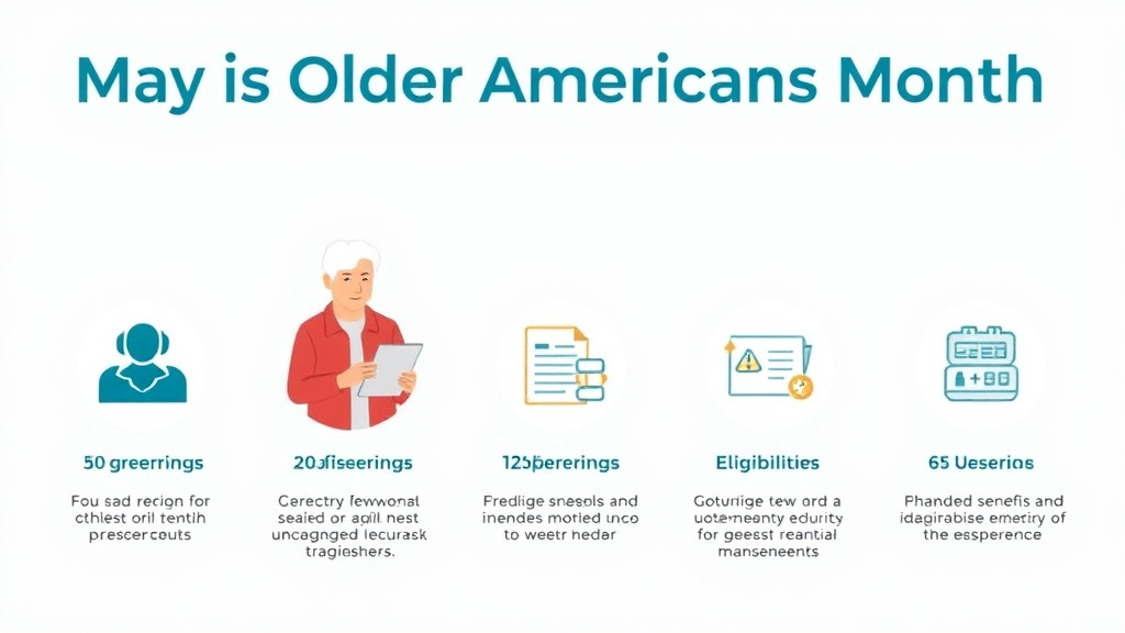 Action-oriented illustration showing how to apply may Is Older Americans Month: Senior Benefits Roundup
