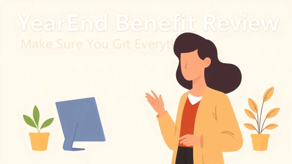 Educational graphic covering the essentials of year-End Benefit Review: Make Sure You Got Everything
