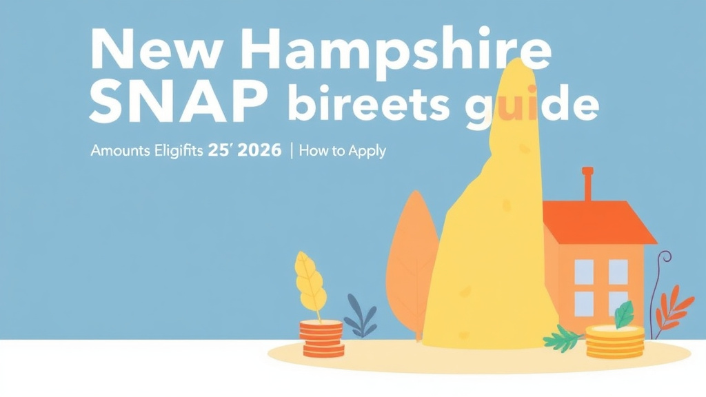 Educational graphic covering the essentials of new Hampshire SNAP Benefits Guide 2026: Amounts, Eligibility, and How to Apply